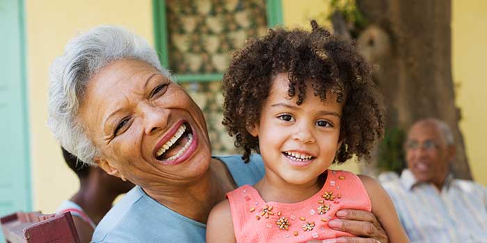 Grandmother wearing hearing aids