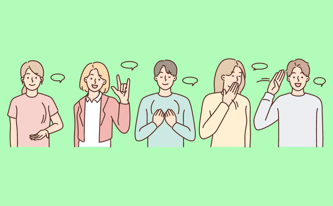 An illustration of people communicating with sign language