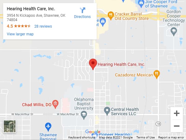 A map of the area around and including Hearing Health Care, Inc.