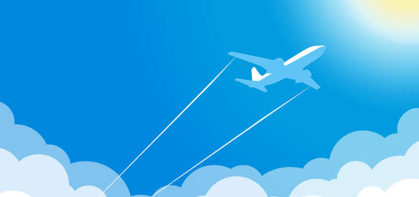 An illustration of an airplane above the clouds